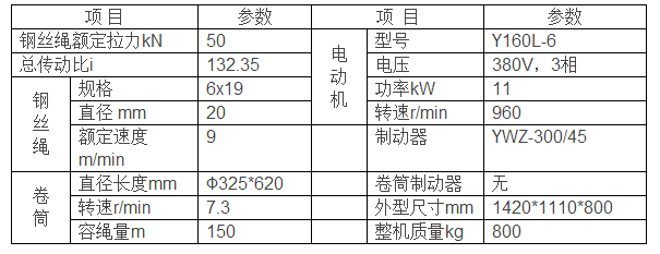 JM5.0T型卷扬机参数表